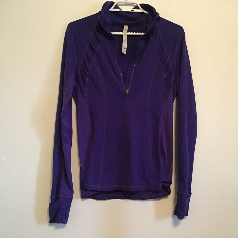 Lululemon Purple 1/2 Zip Long sleeve Pullover with Ruching and Large Back Pocket